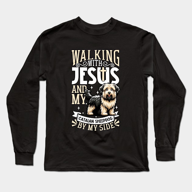 Jesus and dog - Gos d’Atura Català Long Sleeve T-Shirt by Modern Medieval Design